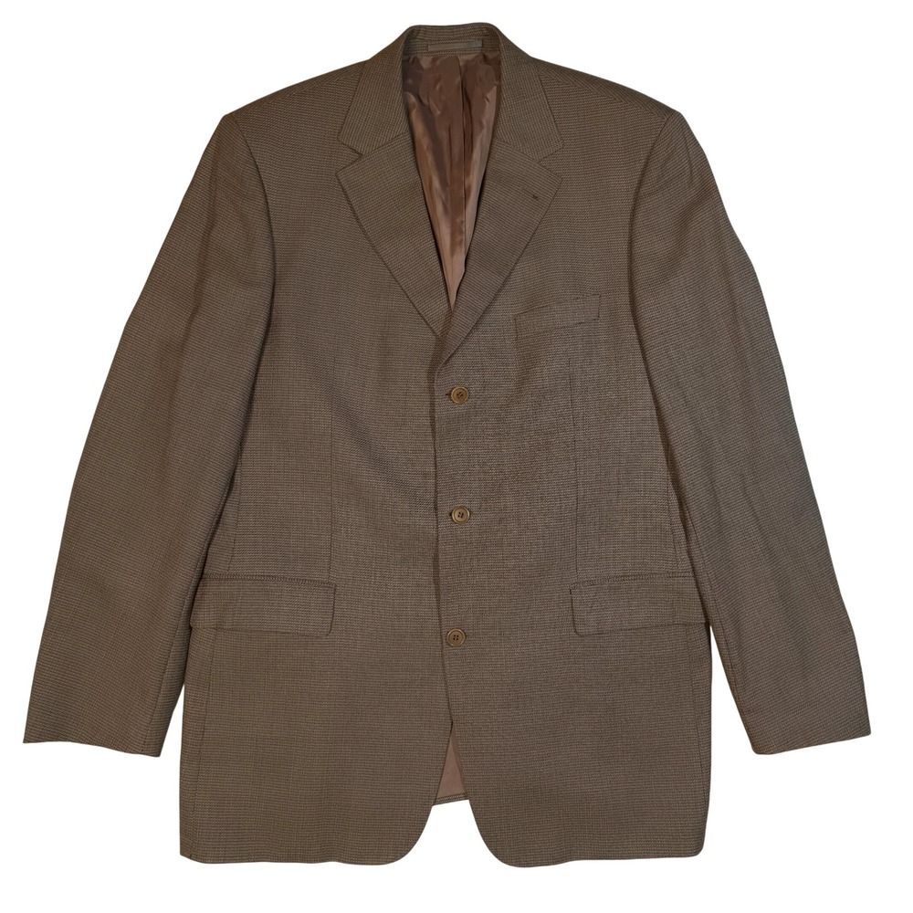 Boss Hugo Boss Mens Brown Textured 100% Pure New Wool 3 Button Blazer Jacket 56L